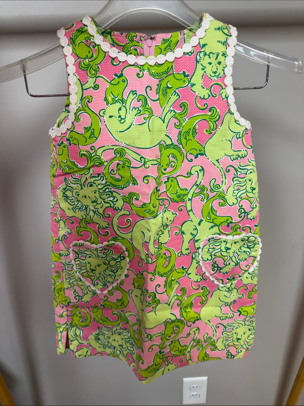 Vintage Lilly Pulitzer Pink and Lime Green Animal Print Shift Dress